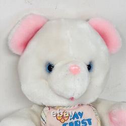 VINTAGE AMTOY MY FIRST TEDDY BEAR WHITE With PINK EARS STUFFED ANIMAL PLUSH TOY