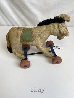 VINTAGE Plush Donkey On Wheels- Possibly Steiff