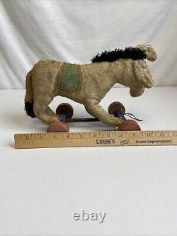 VINTAGE Plush Donkey On Wheels- Possibly Steiff