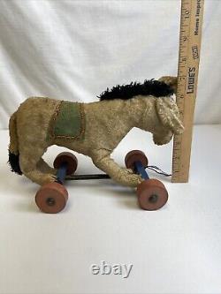 VINTAGE Plush Donkey On Wheels- Possibly Steiff