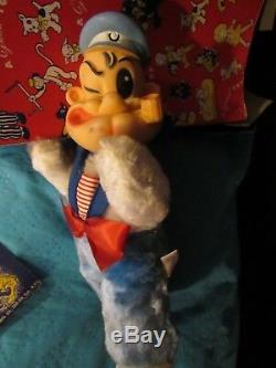 VINTAGE RUBBER FACE PLUSH BEAR POPEYE SAILOR DOLL W RARE RED GUND BOX 1950s TOY