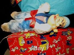 VINTAGE RUBBER FACE PLUSH BEAR POPEYE SAILOR DOLL W RARE RED GUND BOX 1950s TOY