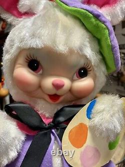 VINTAGE RUSHTON Rubber Face Rabbit Artist Bunny Doll Plush Excellent Rushton HTF