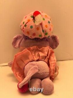 VINTAGE Stuffed Animal Plush Purple Mouse Rodent With Pink Tutu And Pink Nose 7