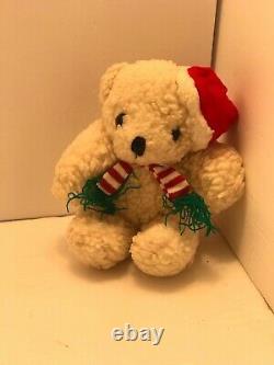 VINTAGE Stuffed Animal Plush White Teddy Bear With Christmas Candy Cane Scarf 7