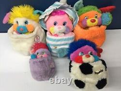 VTG 1980s Mattel LOT 5 Popples Plush Toys Orange Baby Cribsy Soccer 80s Used