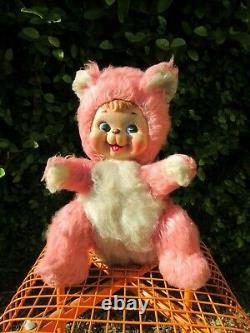 VTG Rushton Company Happy Rubber Face Pink Teddy Bear Doll Stuffed Animal Plush