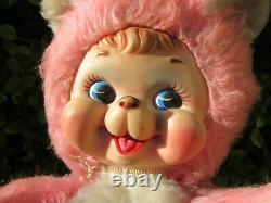 VTG Rushton Company Happy Rubber Face Pink Teddy Bear Doll Stuffed Animal Plush
