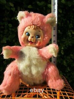 VTG Rushton Company Happy Rubber Face Pink Teddy Bear Doll Stuffed Animal Plush