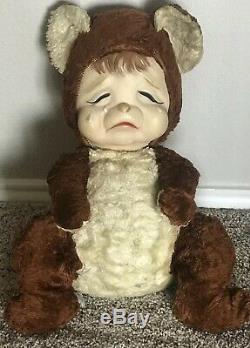 VTG Rushton Rubber Face Plush rare 18 Teddy Bear Cry Crying Pout sad Brown