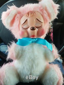 Very RARE Sad Pouting Crying Face Vintage Rushton Rubber Face Pink Bear Plush