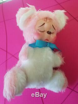 Very RARE Sad Pouting Crying Face Vintage Rushton Rubber Face Pink Bear Plush