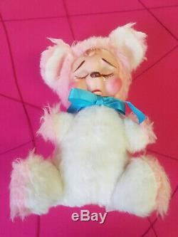 Very RARE Sad Pouting Crying Face Vintage Rushton Rubber Face Pink Bear Plush