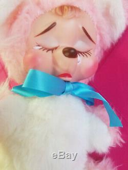 Very RARE Sad Pouting Crying Face Vintage Rushton Rubber Face Pink Bear Plush