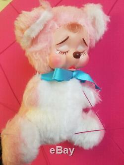 Very RARE Sad Pouting Crying Face Vintage Rushton Rubber Face Pink Bear Plush