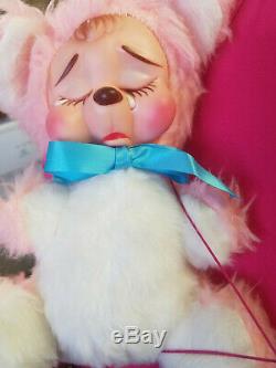 Very RARE Sad Pouting Crying Face Vintage Rushton Rubber Face Pink Bear Plush