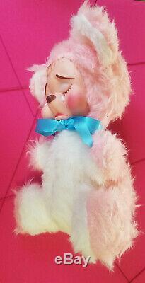 Very RARE Sad Pouting Crying Face Vintage Rushton Rubber Face Pink Bear Plush