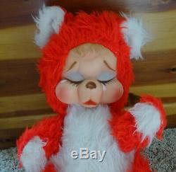 Vintage 12 Rushton Rubber Face Faced Plush Red Pouting Crying Bear w Tag