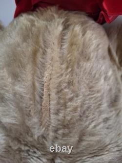 Vintage 1950's Plush Teddy Bear Stuffed Animal Beige Red Bow Medium Size 16
