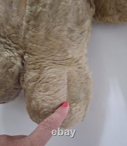 Vintage 1950's Plush Teddy Bear Stuffed Animal Beige Red Bow Medium Size 16