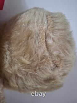 Vintage 1950's Plush Teddy Bear Stuffed Animal Beige Red Bow Medium Size 16