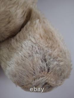 Vintage 1950's Plush Teddy Bear Stuffed Animal Beige Red Bow Medium Size 16