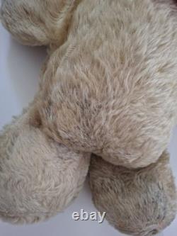 Vintage 1950's Plush Teddy Bear Stuffed Animal Beige Red Bow Medium Size 16