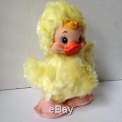 Vintage 1950's Rubber Face Stuffed Duck Plush Yellow Chick Rushton Toy Company