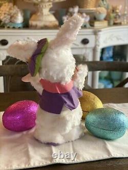 Vintage 1950s RUSHTON Stuffed Plush Easter Rubber face Bunny Rabbit Painter