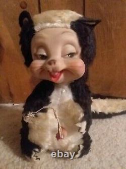 Vintage 1950s Rushton Plush Skunk- 8 Tall- Stuffed Animal Rubber Face