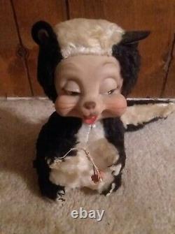 Vintage 1950s Rushton Plush Skunk- 8 Tall- Stuffed Animal Rubber Face