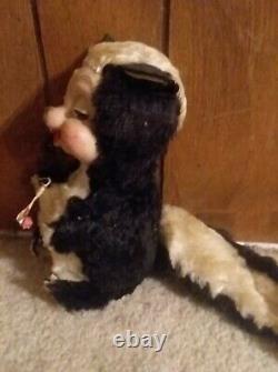 Vintage 1950s Rushton Plush Skunk- 8 Tall- Stuffed Animal Rubber Face