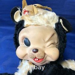 Vintage 1950s Rushton Stinky Skunk Rubber Face Plush Stuffed Animal Eye Wink