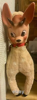 Vintage 1959 Columbia Toys Rubber Face Reindeer Plush Toy 18x12