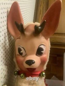 Vintage 1959 Columbia Toys Rubber Face Reindeer Plush Toy 18x12