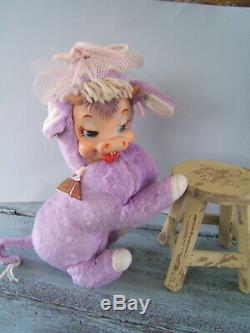 Vintage 1960 Rushton DAISY BELLE Purple Cow Plush withRubber Face Toy HTF
