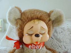 Vintage 1978 Rushton 9 Plush Brown Crying Teddy Bear w Booklet and Body Tag