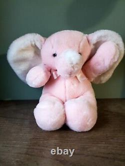 Vintage 1987 Dakin Cuddles Pink White Elephant Plush Big Ears Bow Stuffed Animal