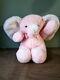 Vintage 1987 Dakin Cuddles Pink White Elephant Plush Big Ears Bow Stuffed Animal