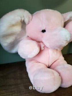 Vintage 1987 Dakin Cuddles Pink White Elephant Plush Big Ears Bow Stuffed Animal