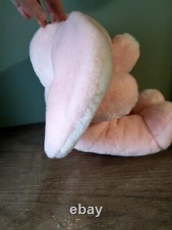 Vintage 1987 Dakin Cuddles Pink White Elephant Plush Big Ears Bow Stuffed Animal