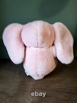 Vintage 1987 Dakin Cuddles Pink White Elephant Plush Big Ears Bow Stuffed Animal