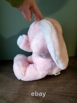 Vintage 1987 Dakin Cuddles Pink White Elephant Plush Big Ears Bow Stuffed Animal