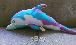 Vintage 1990s Lisa Frank Dolphin Nylon Large Plush Pillow RARE Hard to Find