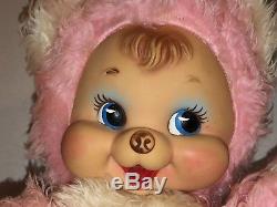 Vintage 60s RUSHTON Rubber Face 17 Pink Plush Chubby Happy Teddy Bear VERY RARE
