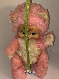 Vintage 60s RUSHTON Rubber Face 17 Pink Plush Chubby Happy Teddy Bear VERY RARE