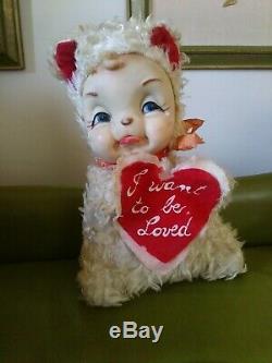 Vintage 9 Rushton Rubber Face Plush Valentine Crying Bear Stuffed Animal 1950s