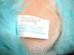 Vintage Amtoy 1987 Brush-a-Loves Plush Pastel Blue & Pink Bear 10 Clean
