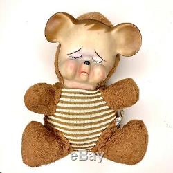 Vintage Antique Knickerbocker 1950s Pouting Bear Plush Rubber Face Toy