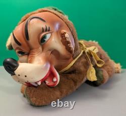 Vintage Big Bad Wolf Rubber Face Plush Toy Laying Down Stuffed Animal Doll